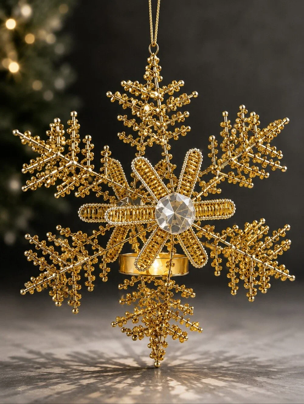 Pier 1 Gold Snowflake Tealight Holder Ornament Christmas Decor